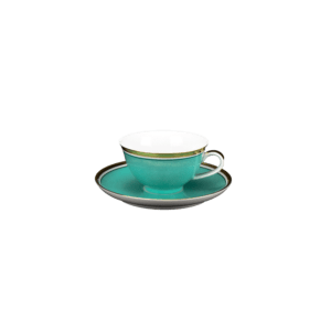 Taza plana 0,18 l con platillo, color turquesa con borde dorado