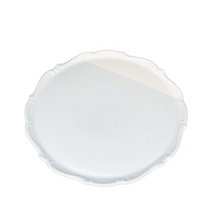 Cake plate 24 cm New Baroque light blue, contrast between light blue glazed surfaces and white unglazed surfaces