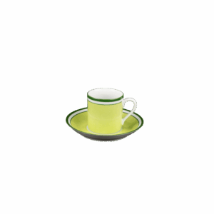 Espressotasse 0,06 l mit Untertasse 11 cm, grün gestupft und handgemalter Farbrand