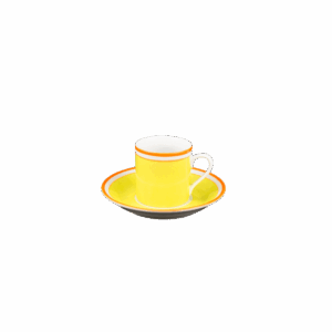 Tazza da caffè espresso da 0,06 l con piattino da 11 cm, bordo colorato giallo e dipinto a mano