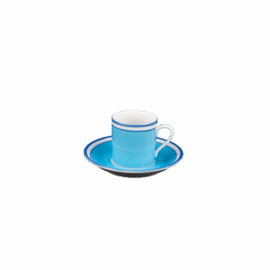 Tazza da caffè espresso da 0,06 l con piattino da 11 cm, bordo colorato blu e dipinto a mano
