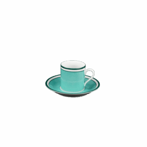 Tazza da espresso da 0,06 l con piattino da 11 cm, bordo colorato turchese e dipinto a mano